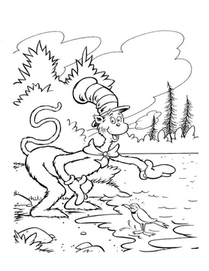 A Small Bird Flies to Chat with the Cat Coloring Page