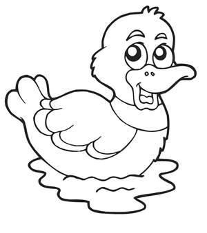 A little duck swims on the tranquil pond Coloring Page