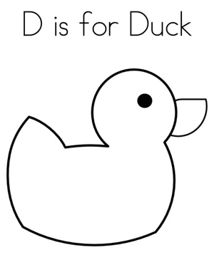 The letter "D" represents Duck. Coloring Page