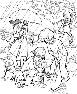 Children are playing under a tree.