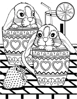 Bunnies are Eager to Feast on Strawberries Coloring Page