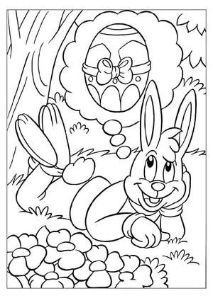 Bunny Contemplating Easter Egg Coloring Page