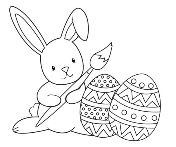 Bunny Painting Two Easter Eggs Coloring Page