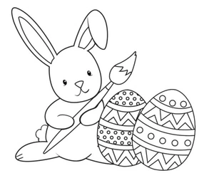 Bunny Painting Two Easter Eggs Coloring Page