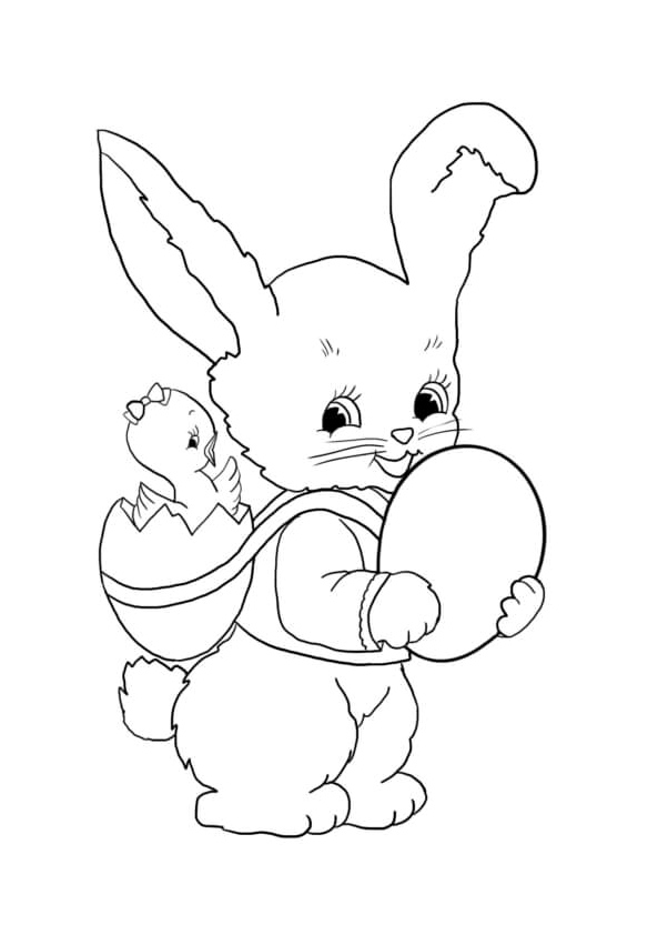 Easter Bunny and Chick Coloring Page