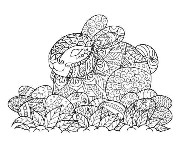 Easter Bunny Mandala with Eggs Coloring Page