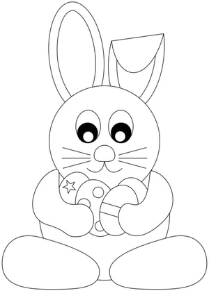 Easter Bunny with Four Colorful Eggs Coloring Page