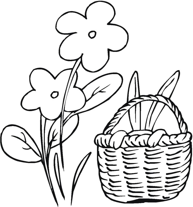 Easter Basket with Flowers Coloring Page