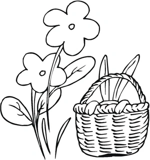 Easter Basket with Flowers Coloring Page