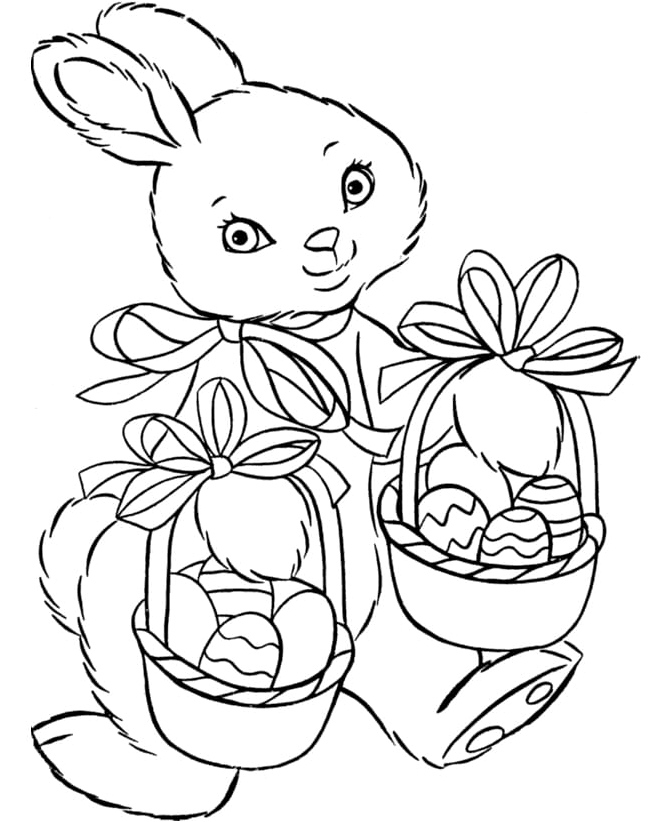 Simpler Bunny with Easter Basket Coloring Page