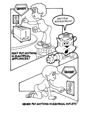 Electric Safety - Avoid Playing with Electricity Coloring Page