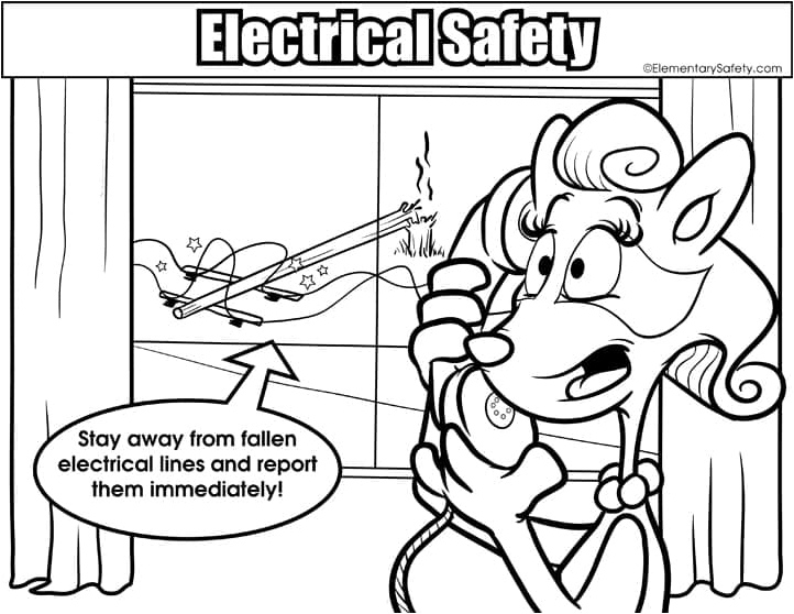 Safety Precautions for Downed Power Lines Coloring Page