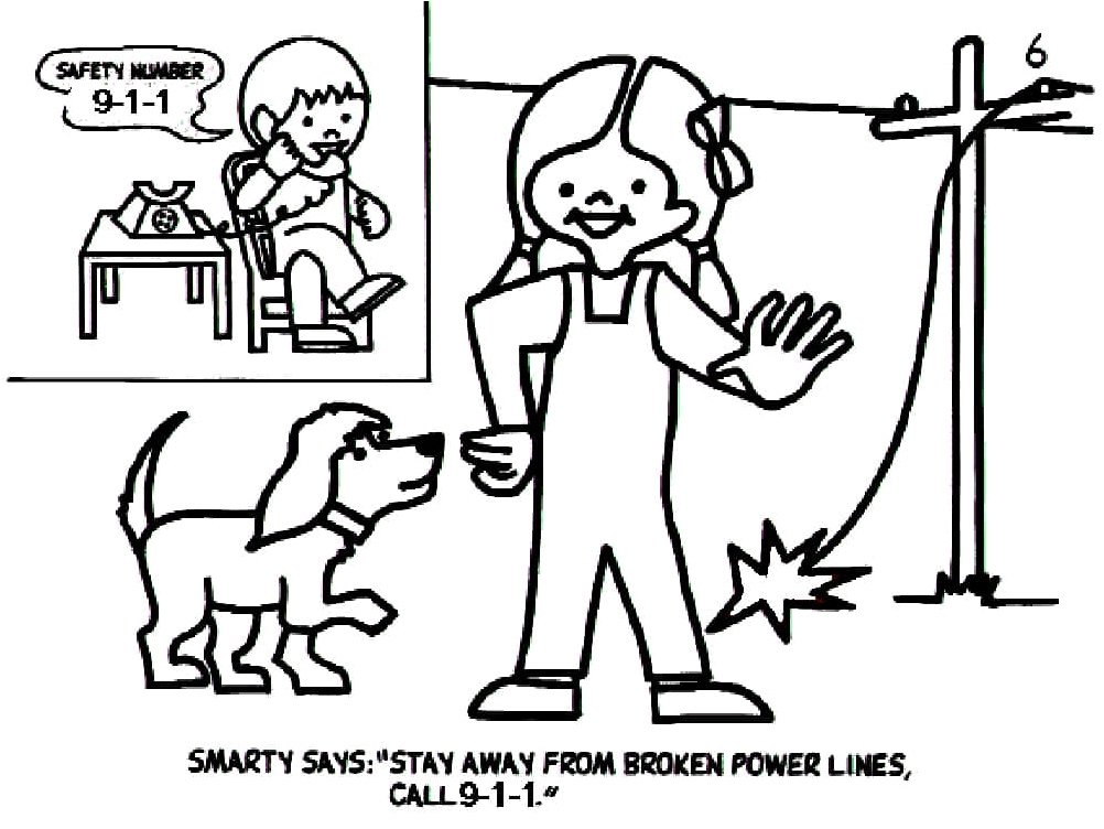 Safety Tips for Dealing with Broken Power Lines Coloring Page