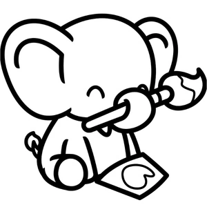 Adorable Elephant with a Paintbrush Coloring Page