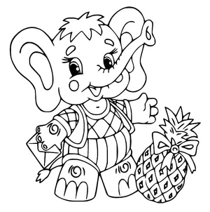 Elephant and Pineapple Coloring Page