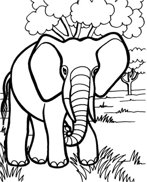 Elephant in the Wild Coloring Page