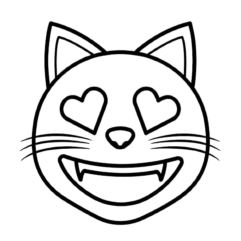 Emoji of a Grinning Cat with Heart Eyes Coloring Page