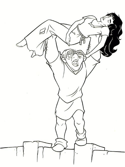 Quasimodo and Esmeralda - Coloring Page Coloring Page