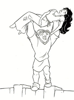 Quasimodo and Esmeralda - Coloring Page Coloring Page