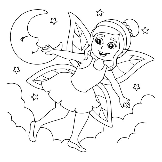Enchanting Tiny Flying Fairy Coloring Page