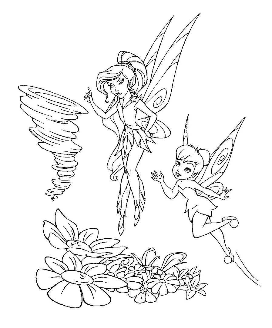 Tinkerbell and Fairy with a Tornado Coloring Page