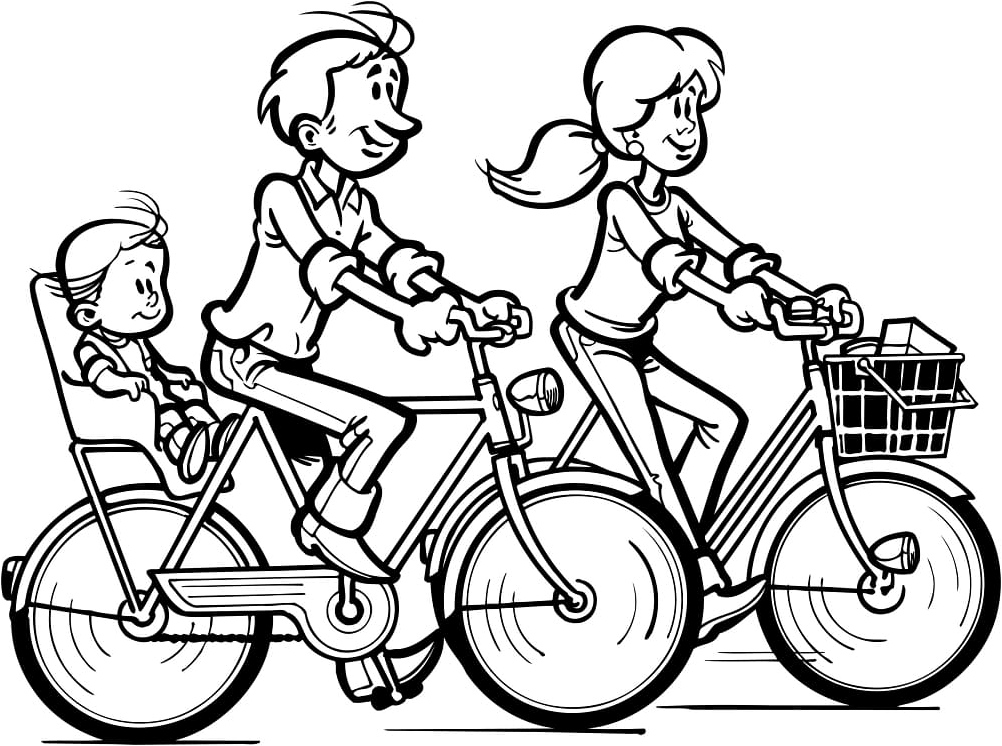 Family Cycling Coloring Page