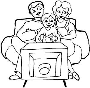 The title of the coloring page has been revised to: "Family Watching TV" Coloring Page