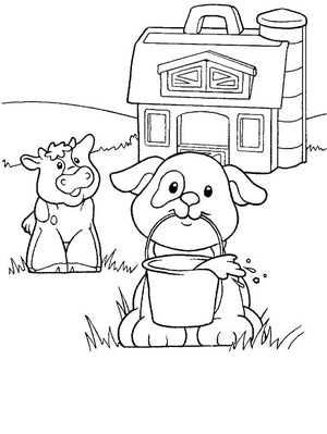 Adorable Cow and Puppy at the Farm