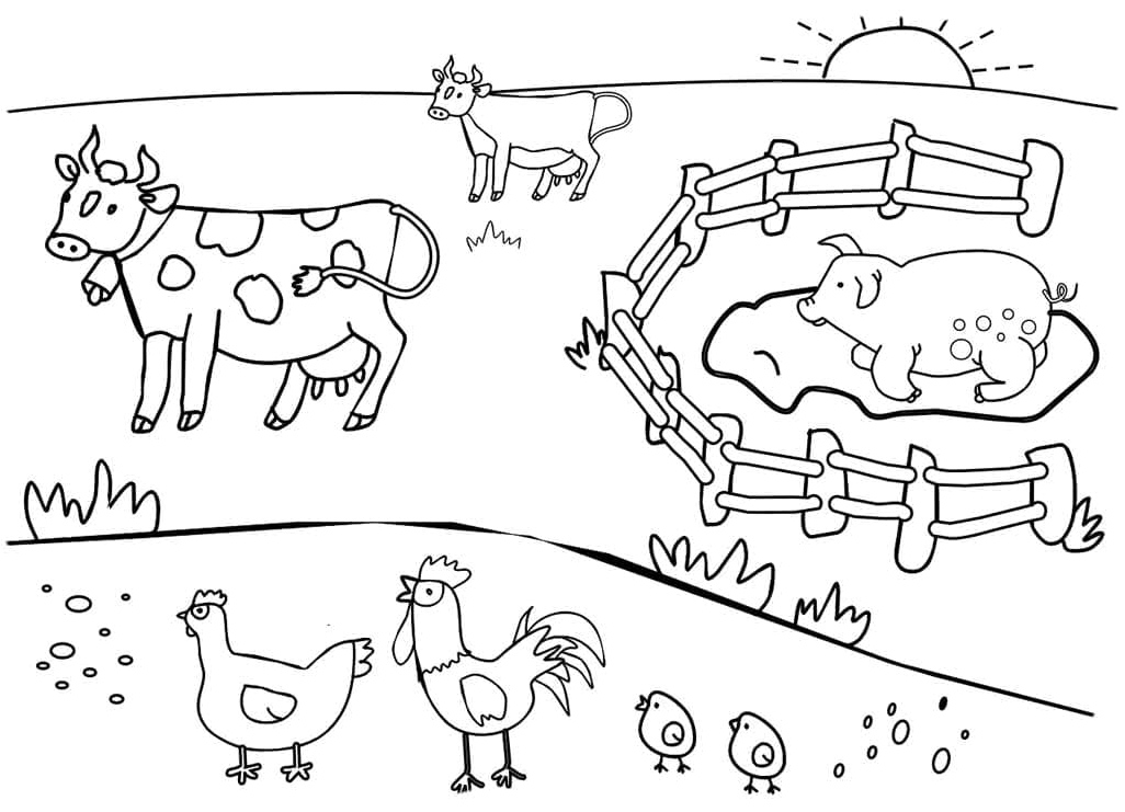 Adorable Tiny Farm Animals Coloring Page