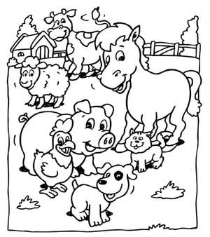 Colorful Farm Animals for Kids Coloring Page