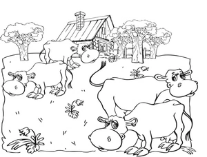 Countryside Cattle Coloring Page