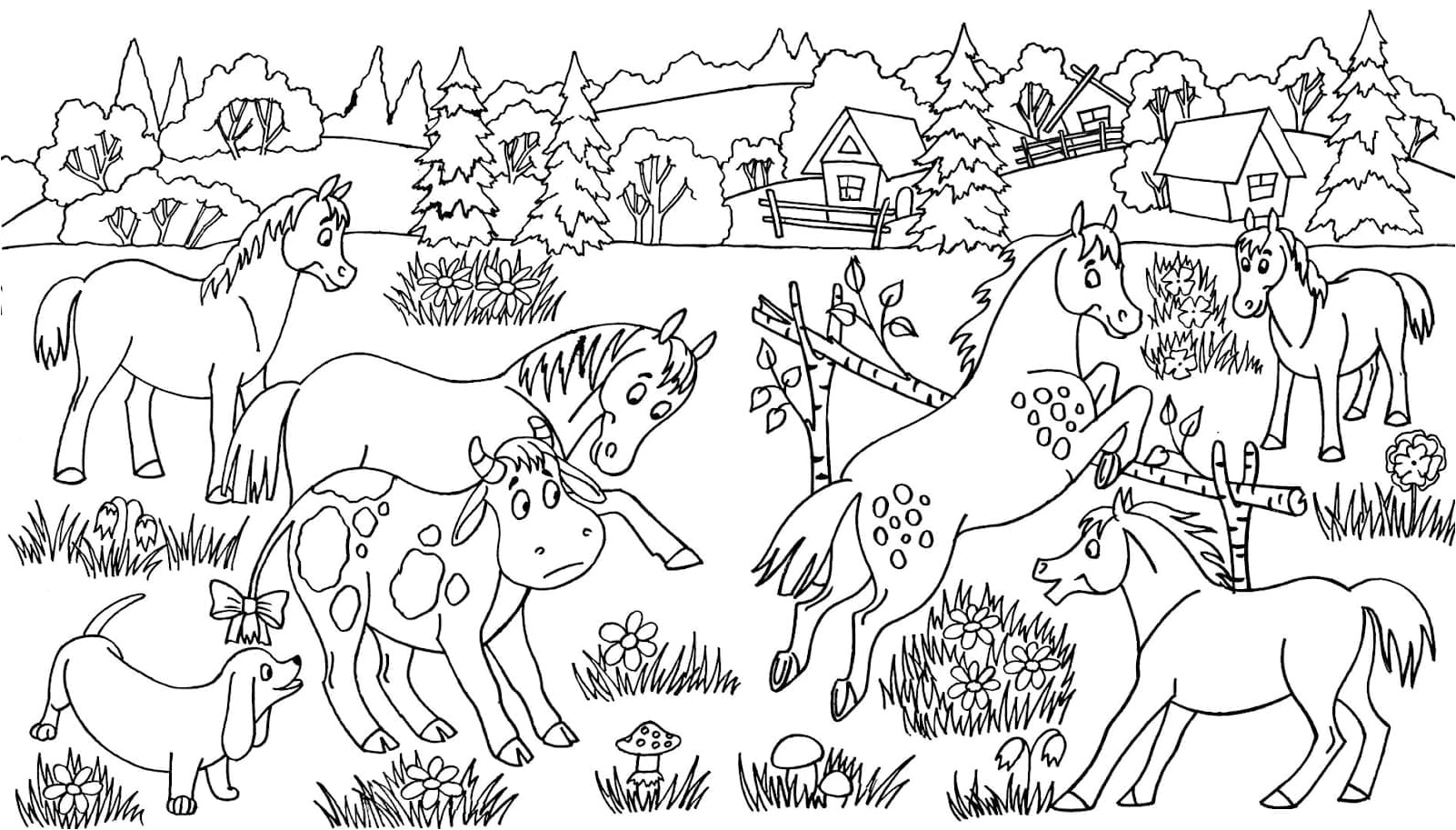 Farm Horses Coloring Page