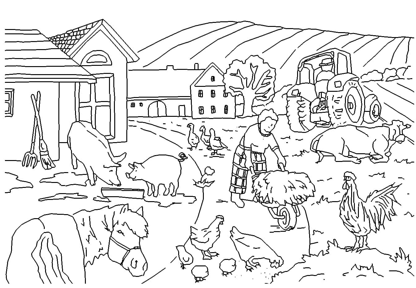 Farm Scene Coloring Page Coloring Page