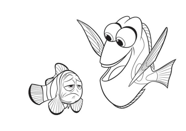 Happy Fish Dory and Mournful Marlin Coloring Page