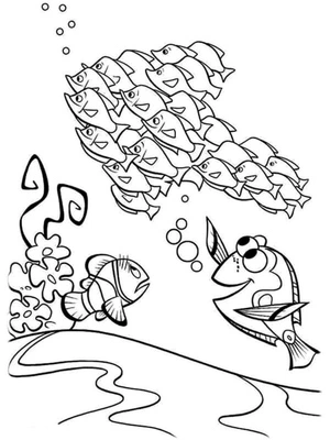 Nemo Swimming with Fishes Coloring Page
