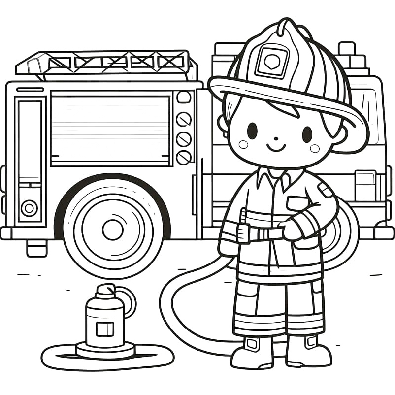 An Adorable Firefighter Coloring Page