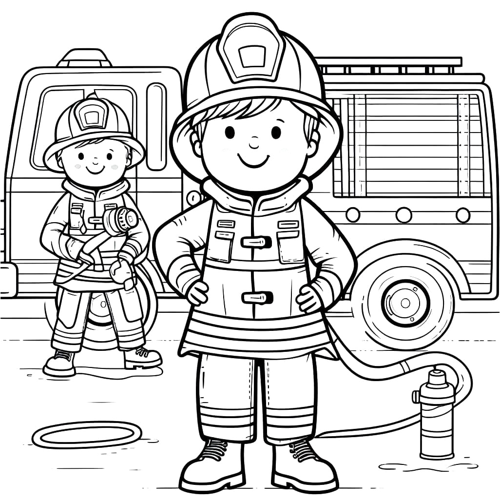 Joyful Firemen Coloring Page