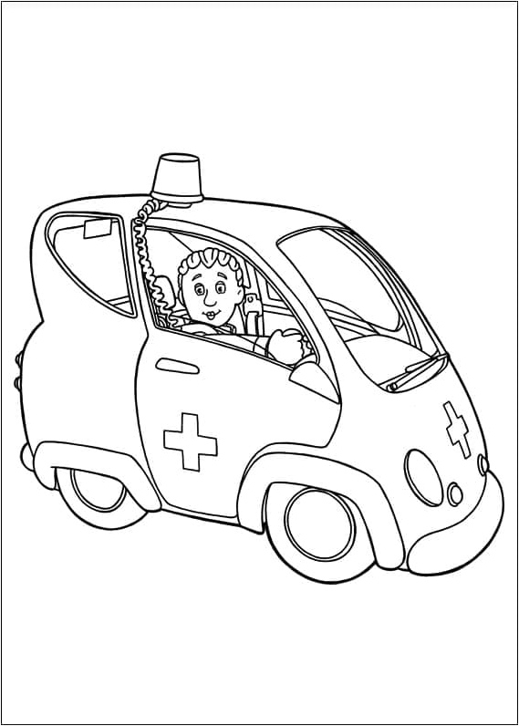 Ambulance themed coloring page featuring Fireman Sam Coloring Page
