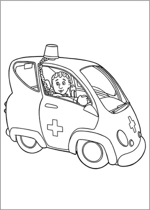 Ambulance themed coloring page featuring Fireman Sam