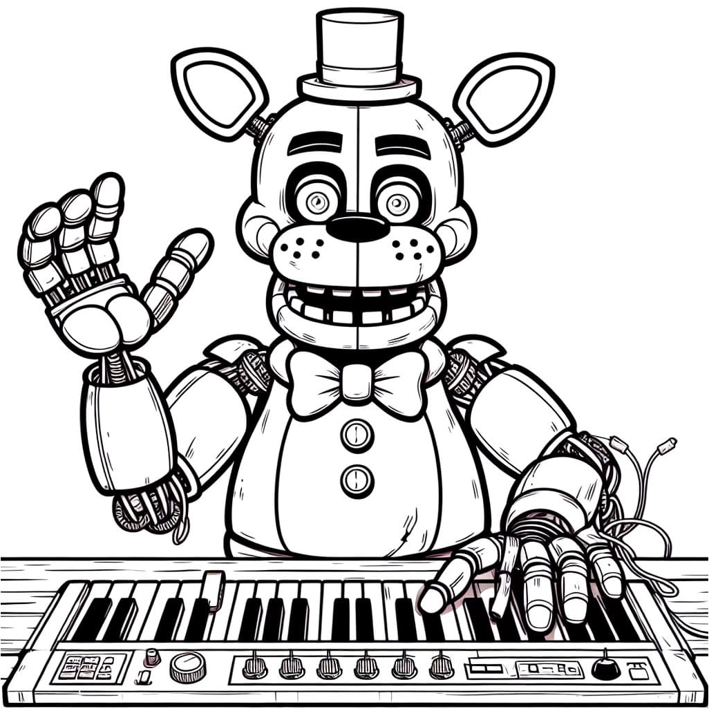 Freddy from Five Nights at Freddy's Plays the Piano Coloring Page