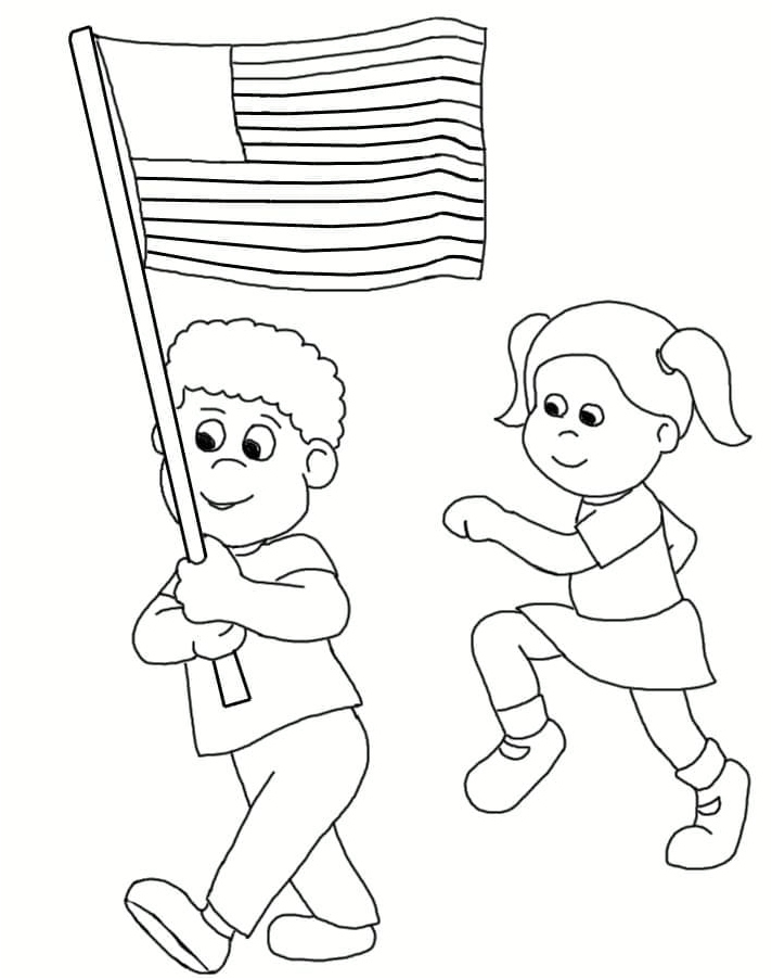 Children Celebrating Flag Day Coloring Page