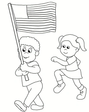 Children Celebrating Flag Day Coloring Page