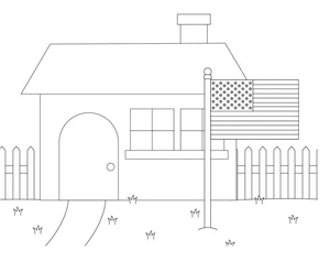 House with Flag Coloring Page Coloring Page