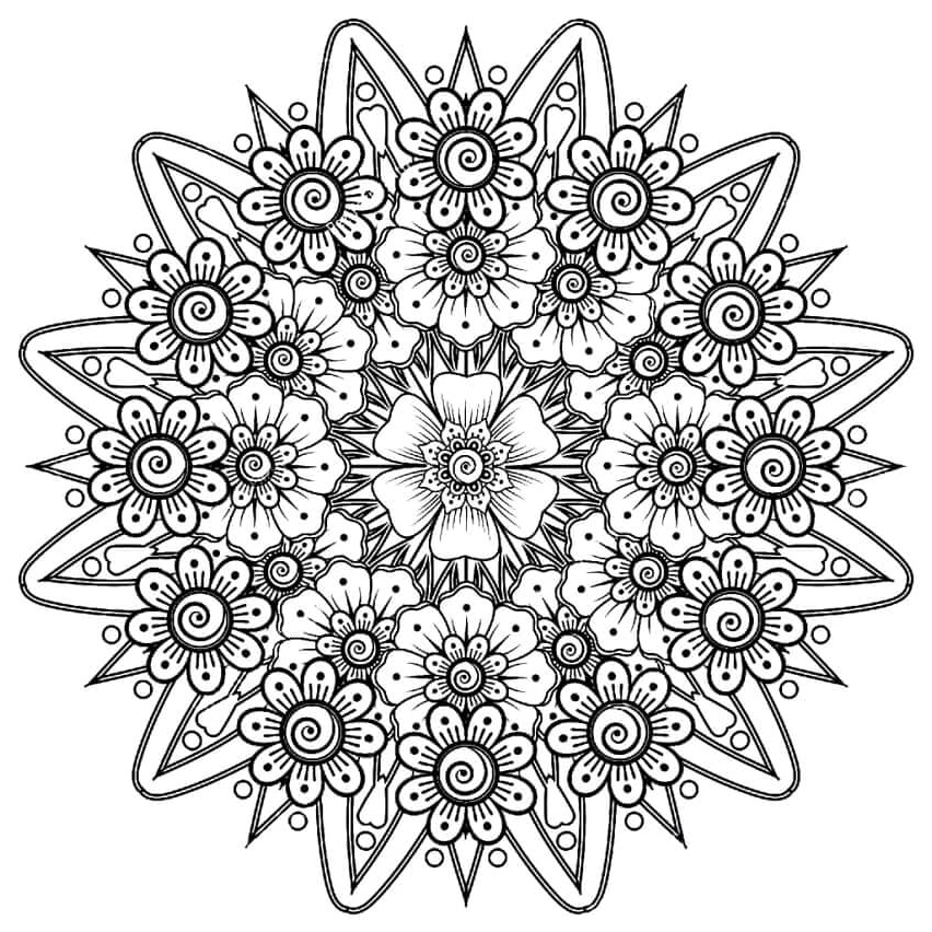 Charming Floral Mandala Coloring Page