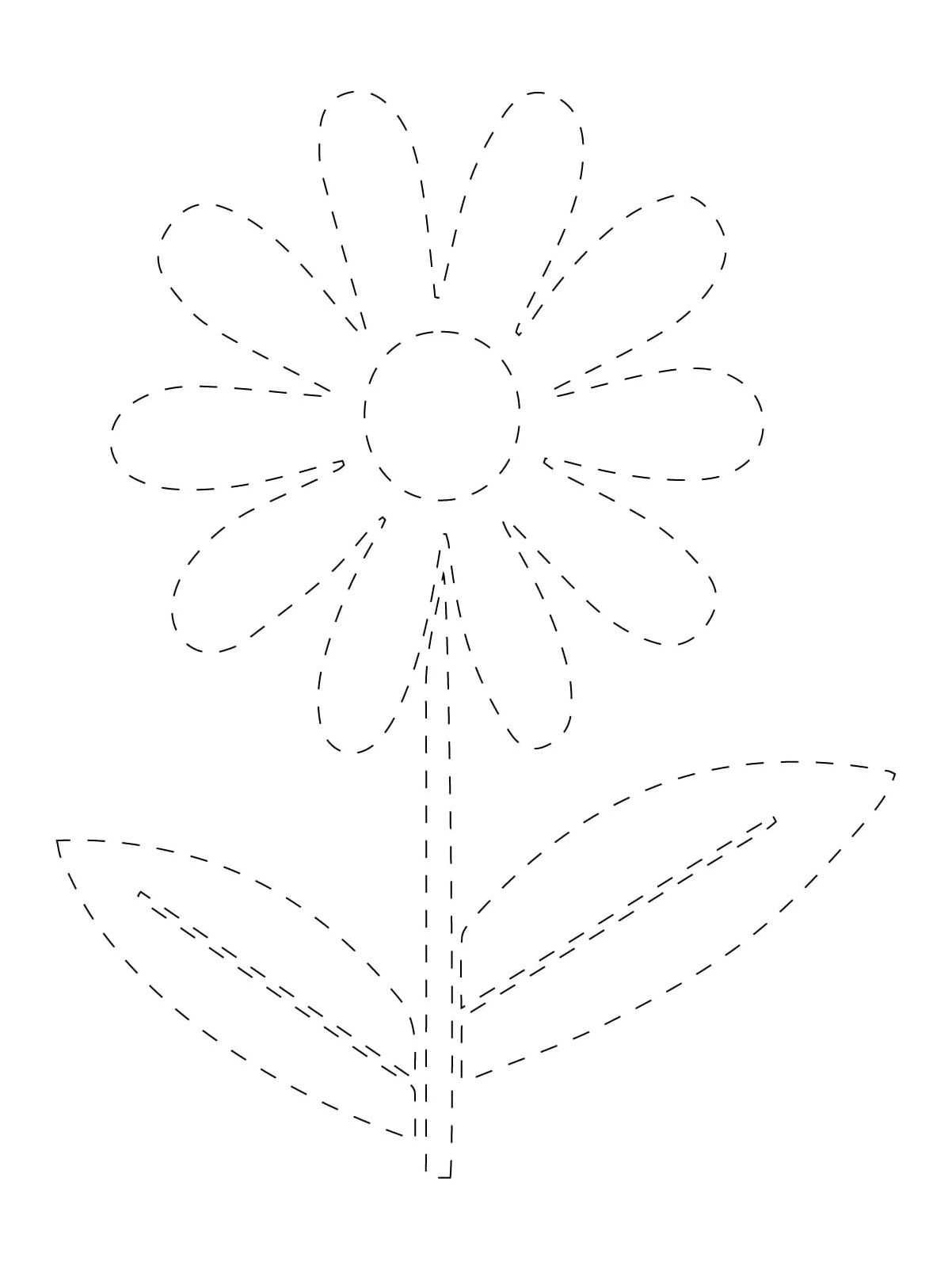 Beginner Flower Tracing Practice Coloring Page