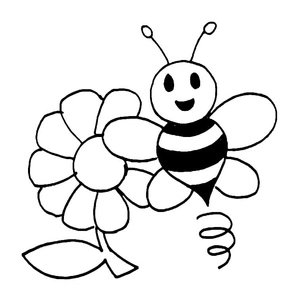 Coloring Page: Bee and Flower Illustration Coloring Page