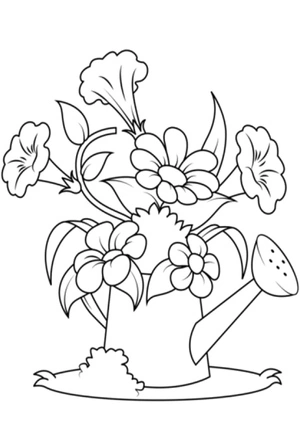 Flowers in a Watering Can Coloring Page Coloring Page