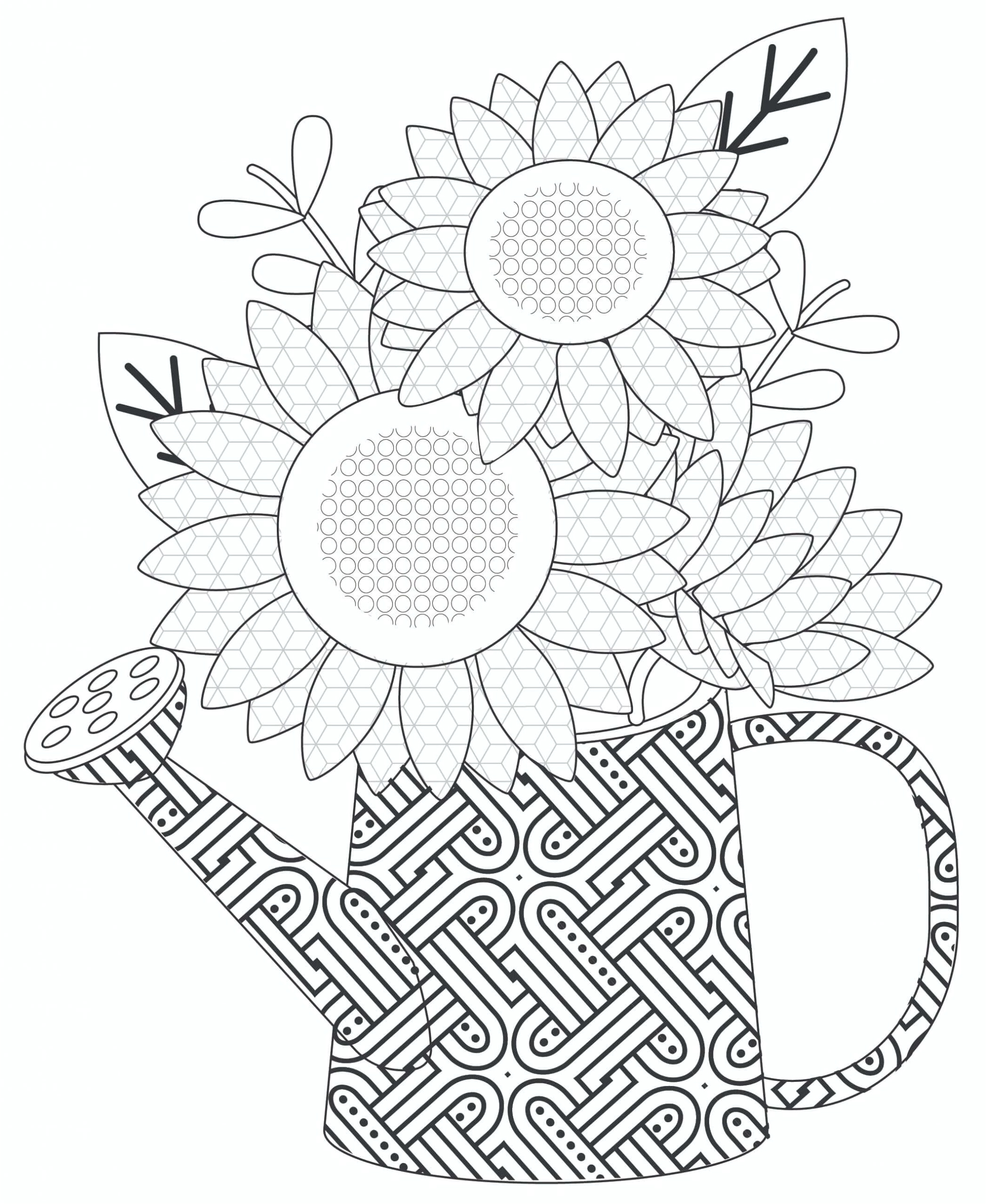 Mandala of Flowers in a Watering Can Coloring Page