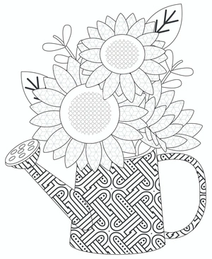 Mandala of Flowers in a Watering Can Coloring Page