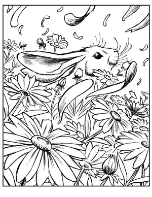 Rabbit Surrounded by Flowers Coloring Page